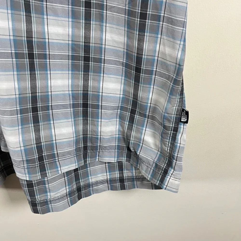 The North Face Short Sleeve Plaid Button Down Utility Gorpcore Blue Grey Sz XXL